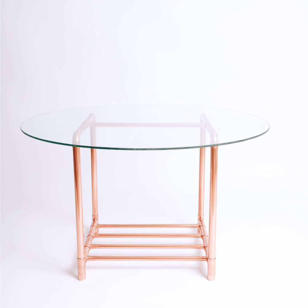 Large Copper Glass Top Coffee Table