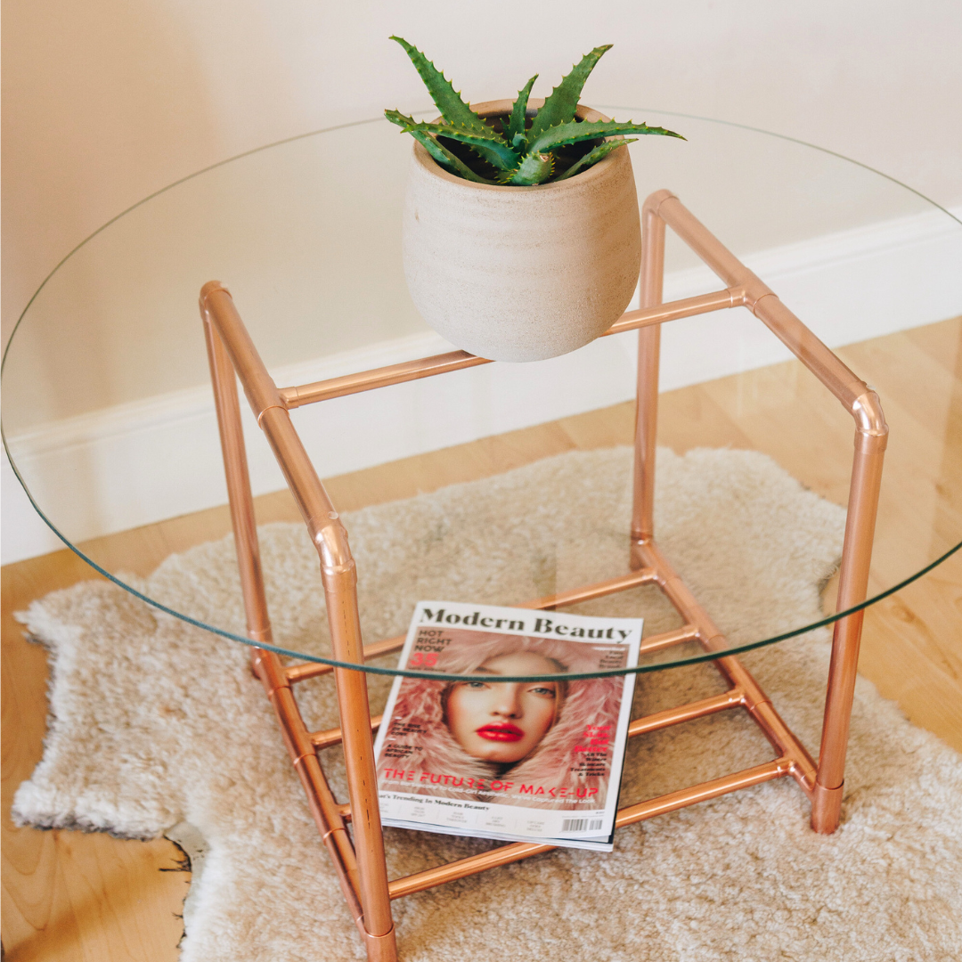 Large Copper Glass Top Coffee Table
