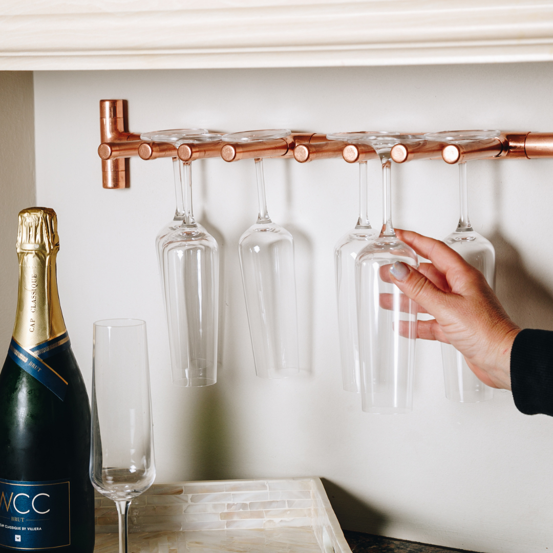 Copper Wall Mounted Six Champagne Glass Holder