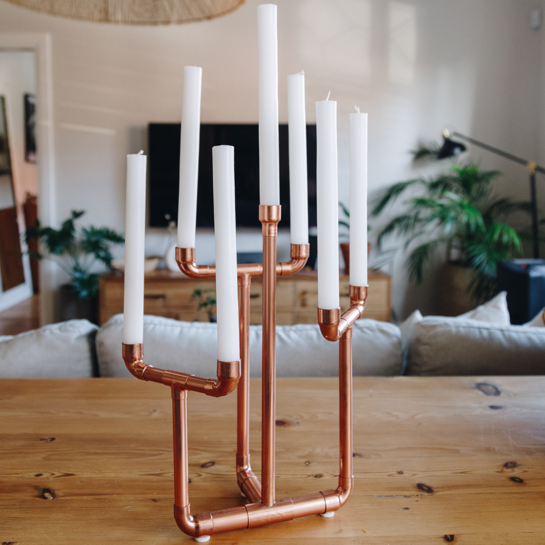 Compact Copper 7 Candle Holder